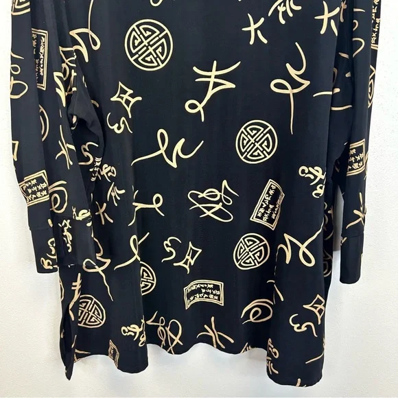 Whimsigoth Boho Black Tan Asian Inspired V-Neck Plus Size 3X Top Work Travel - Picture 4 of 11